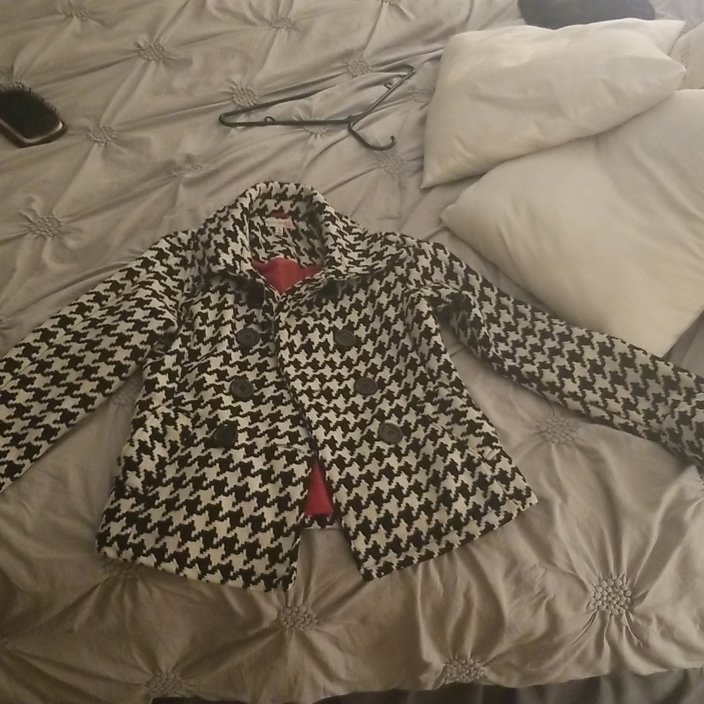 Body Central Houndstooth Wool Peacoat Small
